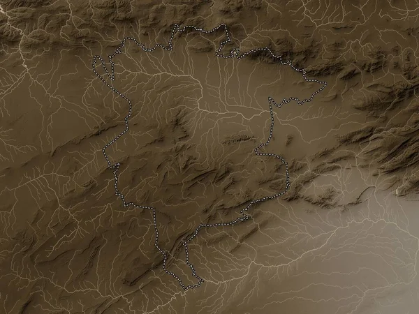 Сила Провинция Алжир Карта Высот Окрашенная Сепиевые Тона Озерами Реками — стоковое фото