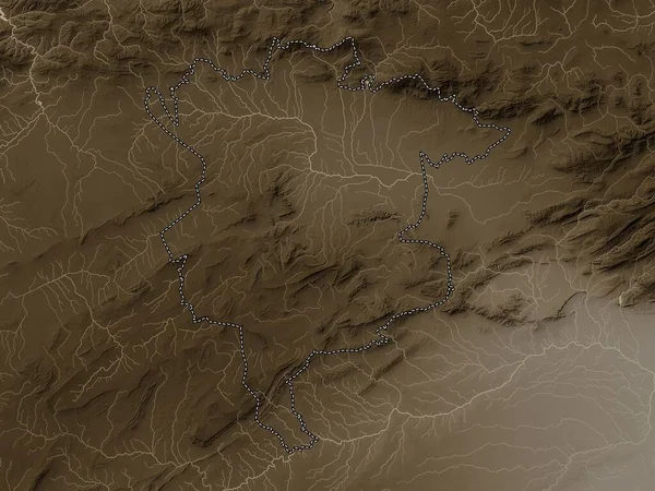 Sila Provincia Argelia Mapa Elevación Coloreado Tonos Sepia Con Lagos — Foto de Stock