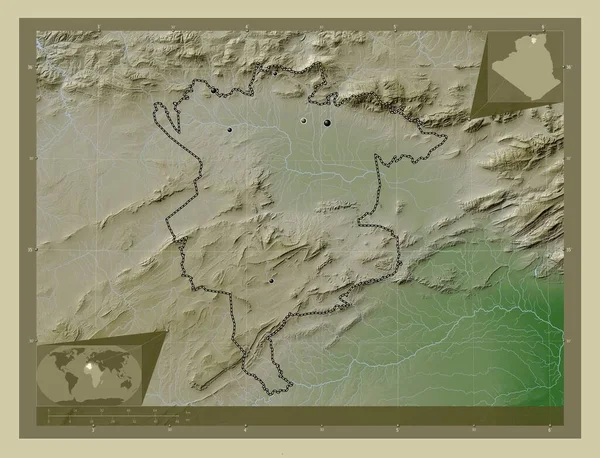 Sila Provincia Algeria Mappa Elevazione Colorata Stile Wiki Con Laghi — Foto Stock