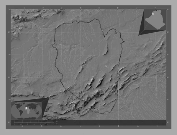 Naama Province Algeria Bilevel Elevation Map Lakes Rivers Corner Auxiliary — Stock Photo, Image