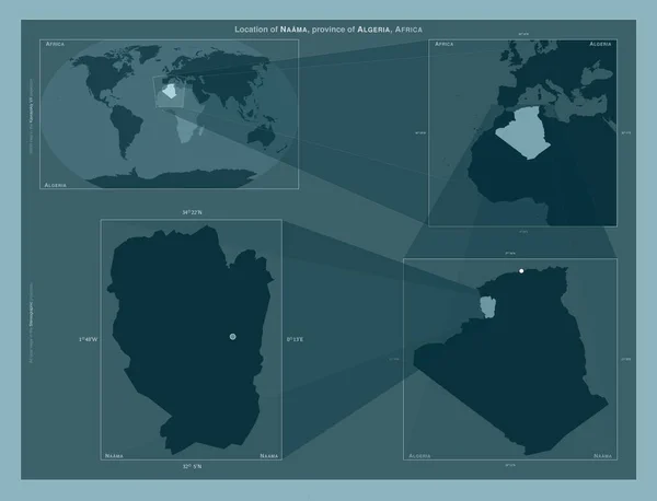 알제리의 도표는 규모의 지도에서 지역의 위치를 줍니다 프레임 Png 모양의 — 스톡 사진