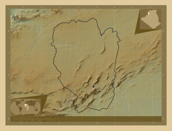 Naama Provinz Algerien Farbige Übersichtskarte Mit Seen Und Flüssen Standorte — Stockfoto