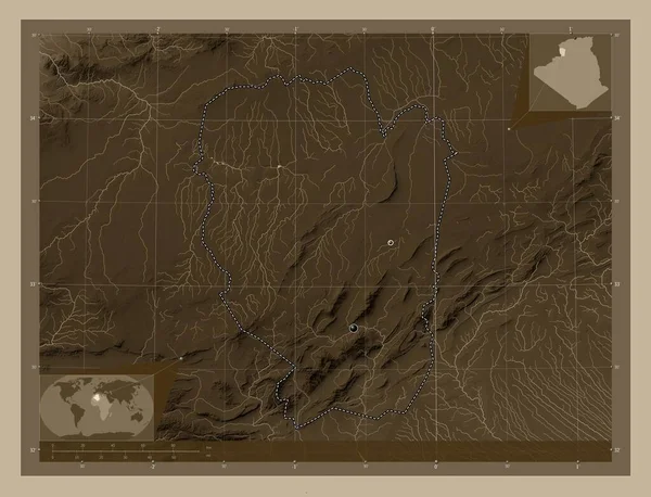 Naama Provincia Argelia Mapa Elevación Coloreado Tonos Sepia Con Lagos — Foto de Stock