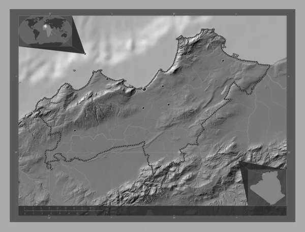 Оран Провінція Алжир Білевелівська Карта Висот Озерами Річками Розташування Великих — стокове фото