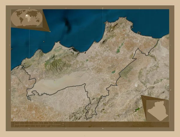 アルジェリアのオラン県 低解像度衛星地図 コーナー補助位置図 — ストック写真