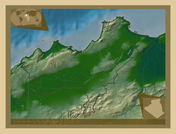 Oran Província Argélia Mapa Elevação Colorido Com Lagos Rios Mapa — Fotografia de Stock