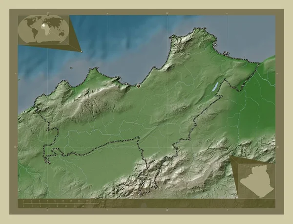 Oran Prowincja Algieria Mapa Wzniesień Kolorowa Stylu Wiki Jeziorami Rzekami — Zdjęcie stockowe