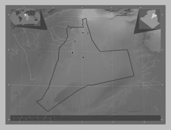 Ouargla Provincia Argelia Mapa Elevación Escala Grises Con Lagos Ríos — Foto de Stock