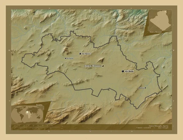 Эль Буаги Провинция Алжир Цветная Карта Высоты Озерами Реками Места — стоковое фото