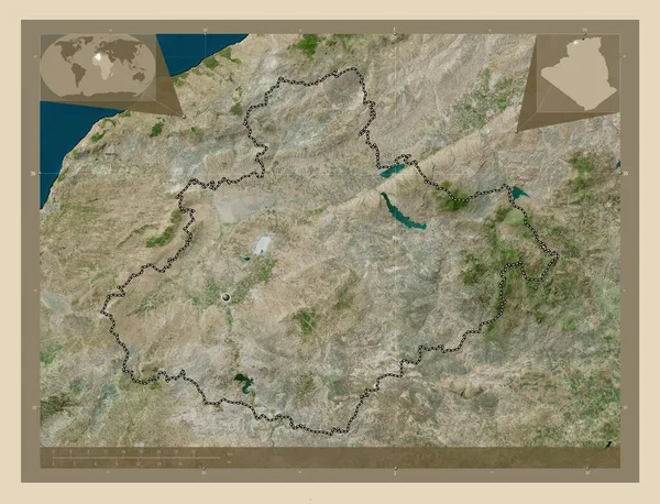Relizane Prowincja Algieria Mapa Satelity Wysokiej Rozdzielczości Pomocnicze Mapy Położenia — Zdjęcie stockowe