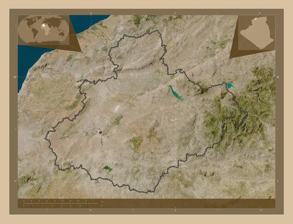 Relizane Επαρχία Της Αλγερίας Δορυφορικός Χάρτης Χαμηλής Ανάλυσης Γωνιακοί Χάρτες — Φωτογραφία Αρχείου