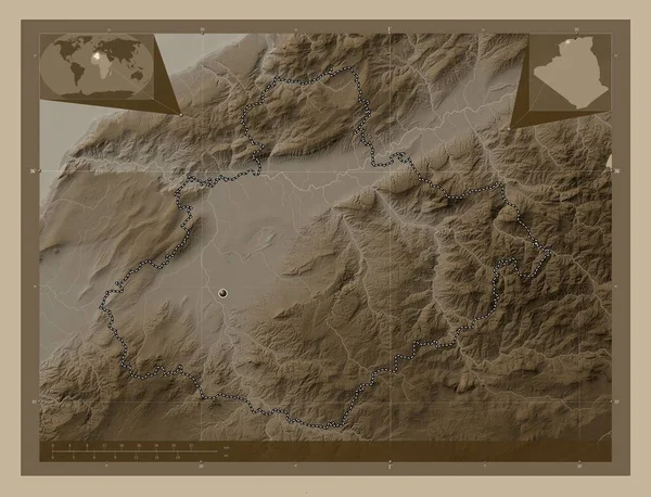 Релизан Провинция Алжир Карта Высоты Окрашенная Сепиевые Тона Озерами Реками — стоковое фото