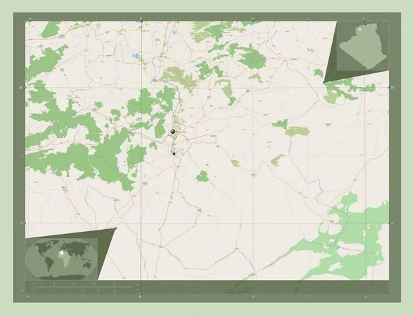 Saida Province Algeria 开放街道地图 该区域主要城市的所在地点 角辅助位置图 — 图库照片