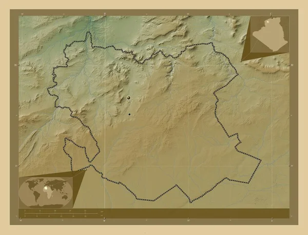 Saida Algéria Tartomány Színes Domborzati Térkép Tavakkal Folyókkal Régió Nagyvárosainak — Stock Fotó