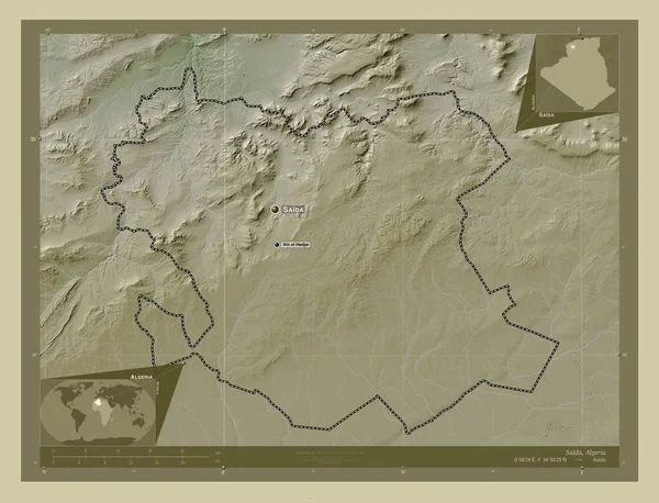 Saida Alžírsko Zdvihová Mapa Zbarvená Stylu Wiki Jezery Řekami Umístění — Stock fotografie