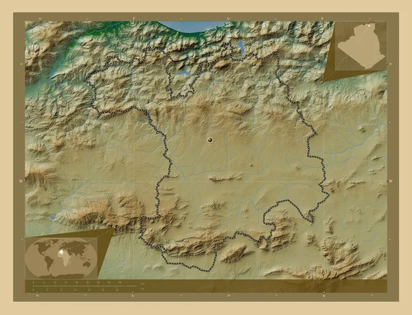 Sétif Province Algérie Carte Altitude Colorée Avec Lacs Rivières Corner — Photo