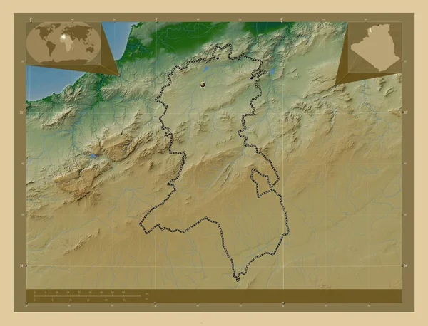 Sidi Bel Abbes Prowincja Algieria Kolorowa Mapa Wzniesień Jeziorami Rzekami — Zdjęcie stockowe