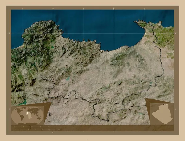 アルジェリアのSkikda州 低解像度衛星地図 コーナー補助位置図 — ストック写真