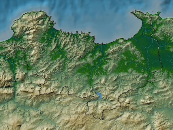 阿尔及利亚斯基达省 带有湖泊和河流的彩色高程图 — 图库照片