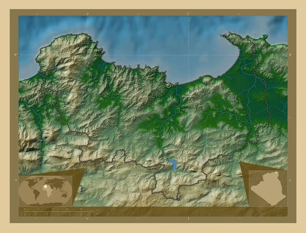 Skikda Provincie Alžírsko Barevná Mapa Jezery Řekami Pomocné Mapy Polohy — Stock fotografie