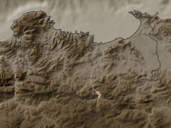 Skikda Επαρχία Της Αλγερίας Υψόμετρο Χάρτη Χρωματισμένο Τόνους Σέπια Λίμνες — Φωτογραφία Αρχείου