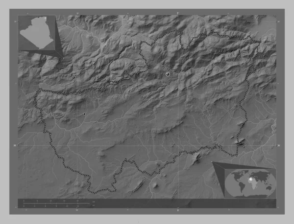 Souk Ahras Province Algeria Grayscale Elevation Map Lakes Rivers Locations — Stock Photo, Image
