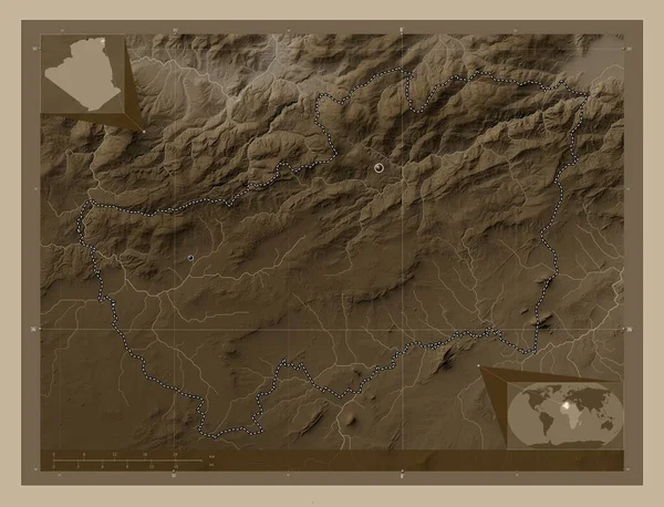 Souk Ahras Prowincja Algierii Mapa Elewacji Kolorowe Sepia Dźwięki Jeziorami — Zdjęcie stockowe