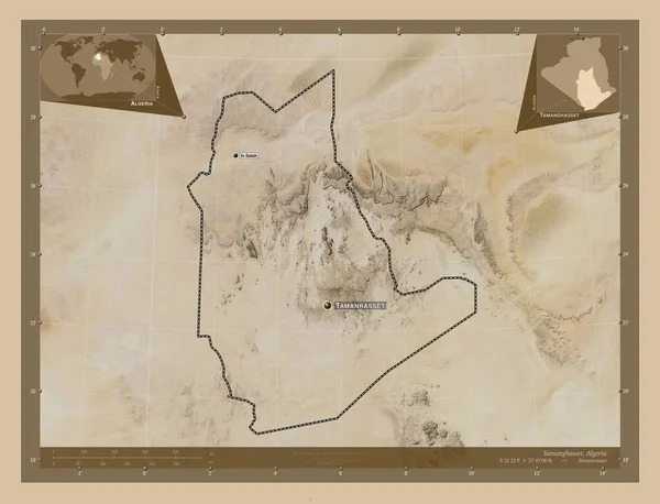 Tamanghasset Província Argélia Mapa Satélite Baixa Resolução Locais Nomes Das — Fotografia de Stock