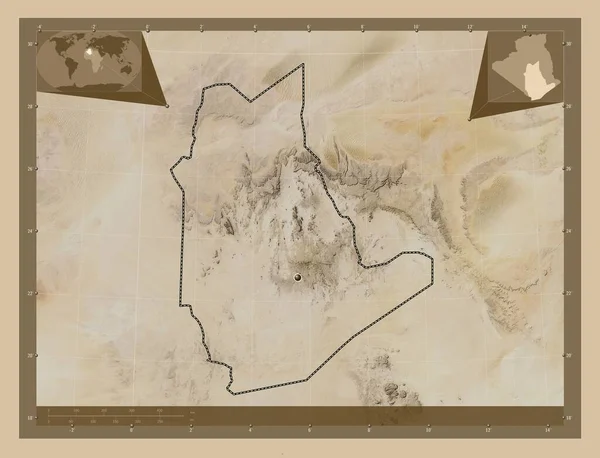 Тамангассет Провінція Алжир Супутникова Карта Низькою Роздільною Здатністю Кутові Допоміжні — стокове фото