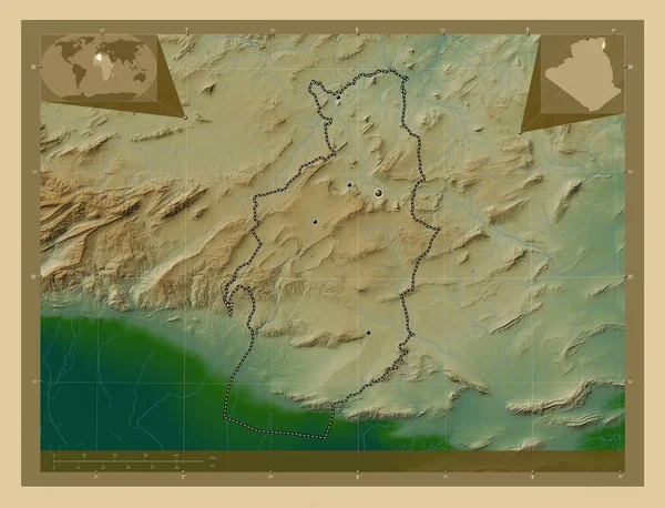 Tebessa Provinz Algerien Farbige Übersichtskarte Mit Seen Und Flüssen Standorte — Stockfoto