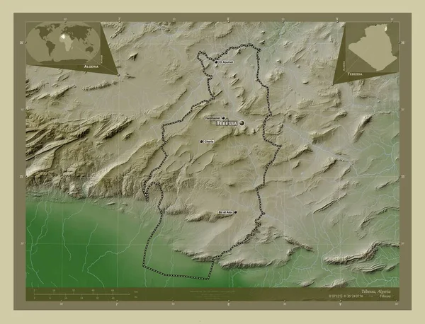 Tebessa Prowincja Algierii Mapa Wzniesień Kolorowa Stylu Wiki Jeziorami Rzekami — Zdjęcie stockowe