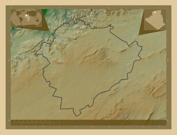 Tiaret Provincia Argelia Mapa Elevación Colores Con Lagos Ríos Mapas —  Fotos de Stock