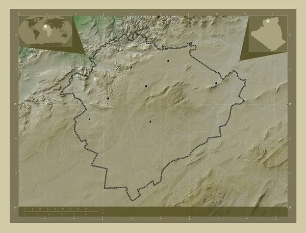 Tiaret Provincia Argelia Mapa Elevación Coloreado Estilo Wiki Con Lagos — Foto de Stock