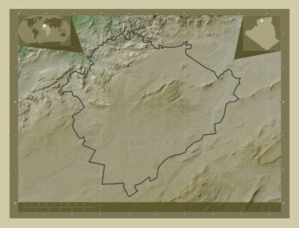 Tiaret Alžírsko Zdvihová Mapa Zbarvená Stylu Wiki Jezery Řekami Pomocné — Stock fotografie