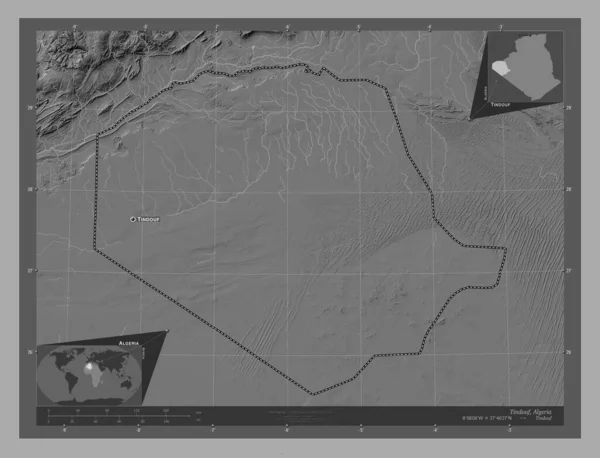 Tindouf Province Algérie Carte Altitude Bilevel Avec Lacs Rivières Emplacements — Photo