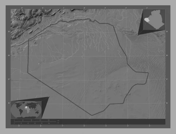 Tindouf Province Algérie Carte Altitude Bilevel Avec Lacs Rivières Corner — Photo