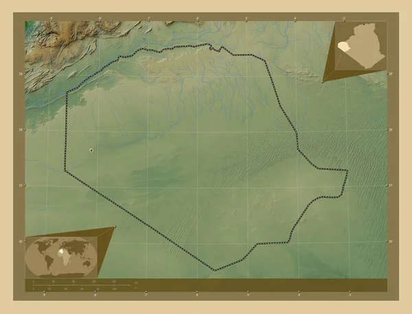 Tindouf Provincia Algeria Mappa Elevazione Colorata Con Laghi Fiumi Mappa — Foto Stock