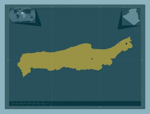阿尔及利亚Tipaza省 固体的颜色形状 该区域主要城市的所在地点 角辅助位置图 — 图库照片