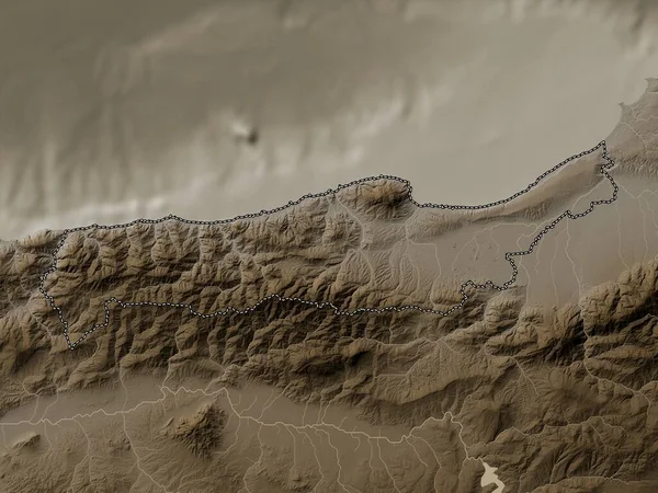 Tipaza Prowincja Algieria Mapa Wzniesień Kolorowe Sepia Dźwięki Jeziorami Rzekami — Zdjęcie stockowe