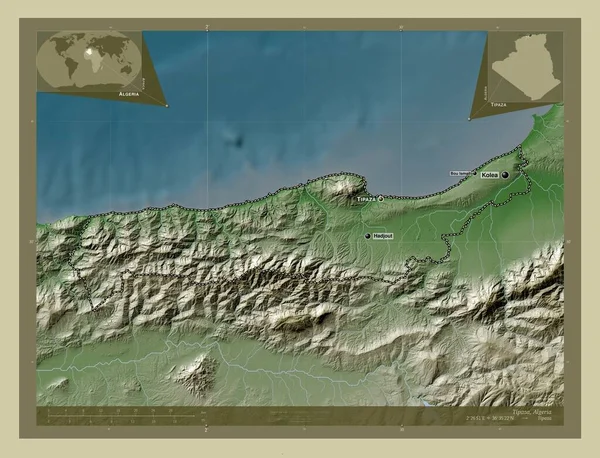 Tipaza Prowincja Algieria Mapa Wzniesień Kolorowa Stylu Wiki Jeziorami Rzekami — Zdjęcie stockowe