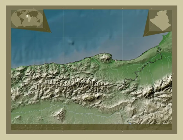 Типаза Провинция Алжир Карта Высоты Окрашенная Вики Стиле Озерами Реками — стоковое фото