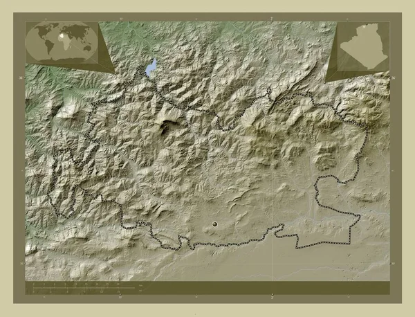 Tissemsilt Província Argélia Mapa Elevação Colorido Estilo Wiki Com Lagos — Fotografia de Stock