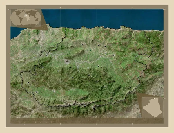 Tizi Ouzou Cezayir Vilayeti Yüksek Çözünürlüklü Uydu Bölgenin Büyük Şehirlerinin — Stok fotoğraf