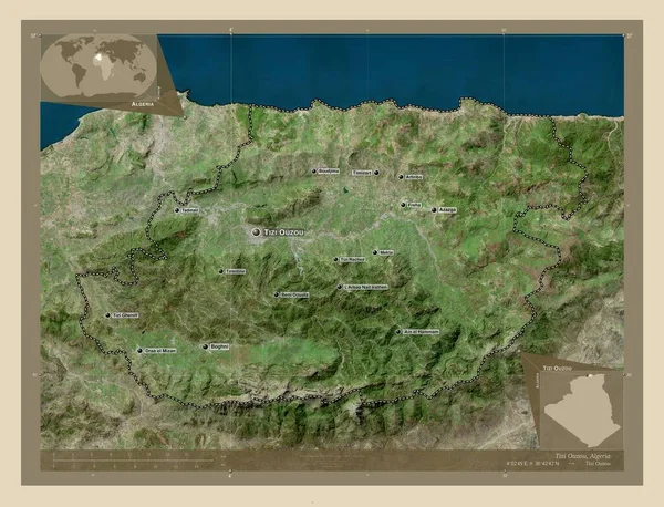 Tizi Ouzou Provincie Alžírsko Satelitní Mapa Vysokým Rozlišením Umístění Názvy — Stock fotografie