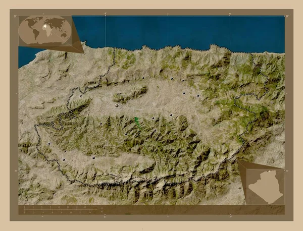 Tizi Ouzou Província Argélia Mapa Satélite Baixa Resolução Locais Das — Fotografia de Stock