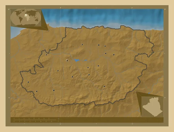 Тізі Узу Провінція Алжир Кольорові Карти Висот Озерами Річками Розташування — стокове фото