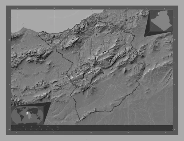 Tlemcen Prowincja Algieria Dwupoziomowa Mapa Jeziorami Rzekami Lokalizacje Dużych Miast — Zdjęcie stockowe
