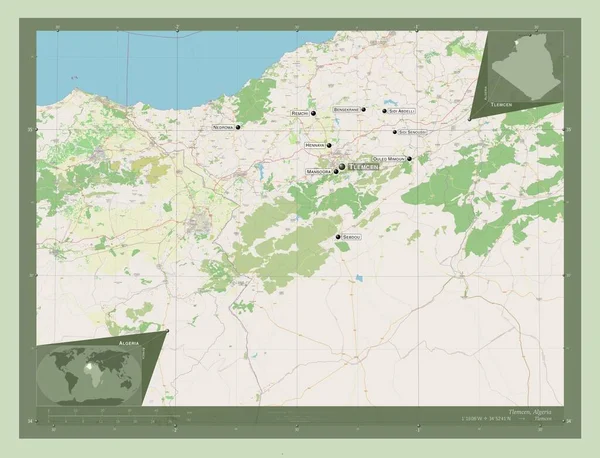 Tlemcen Algéria Tartomány Nyílt Utcai Térkép Régió Nagyvárosainak Elhelyezkedése Neve — Stock Fotó