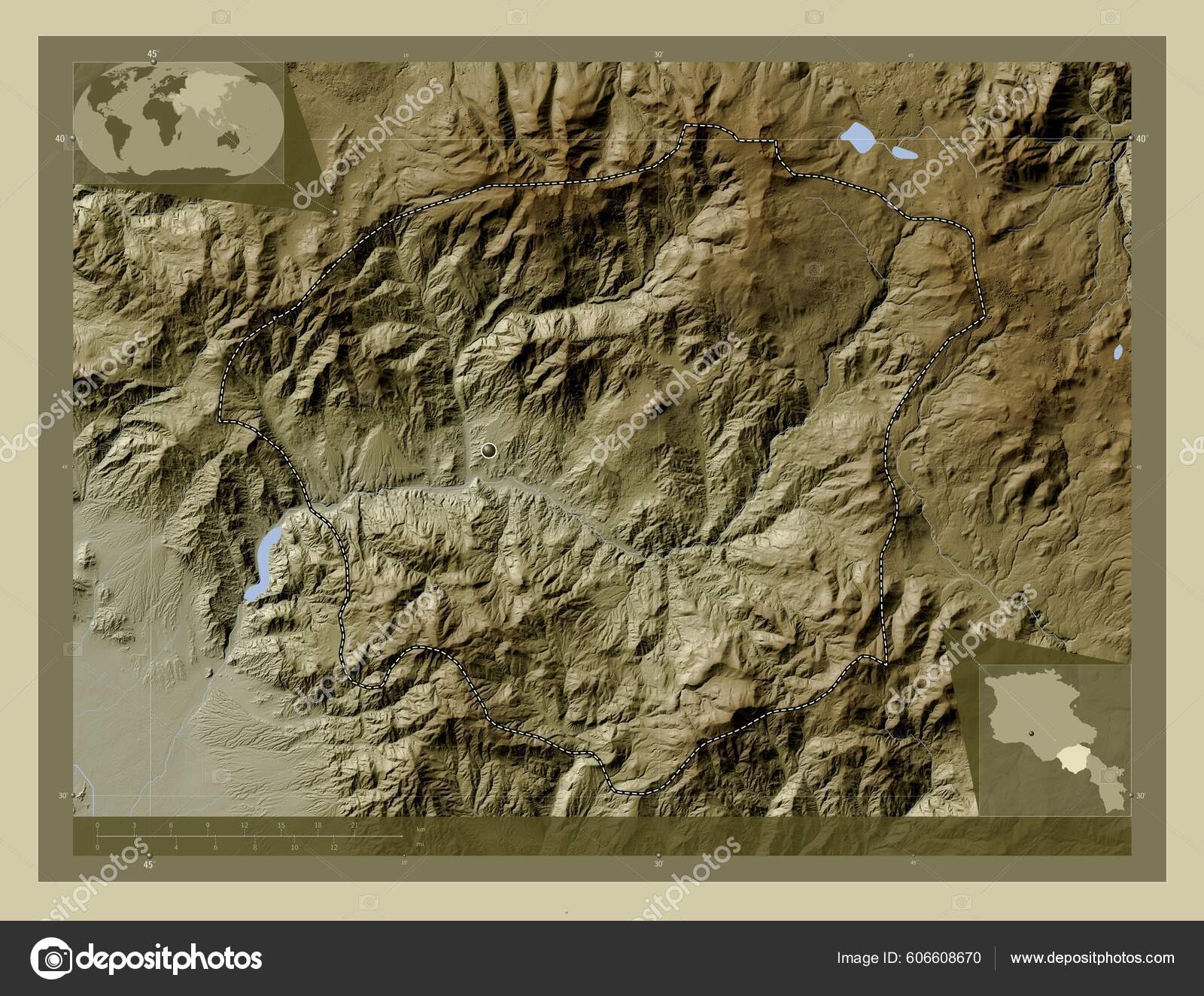 Vayots Dzor Province Armenia Elevation Map Colored Wiki Style Lakes