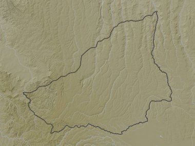 Lunda Sul, Angola vilayeti. Yükseklik haritası göller ve nehirlerle wiki stilinde renklendirilmiştir